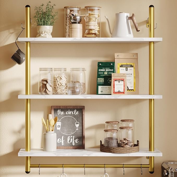 Bestier 31" Industrial Pipe Shelving, Floating Kitchen Wall Shelves 3 Tier by Bestier