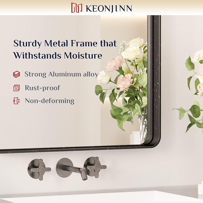 Keonjinn Black Bathroom Mirror for Over Sink, 16 x 20 Inch Rounded Rectangle - Image 7