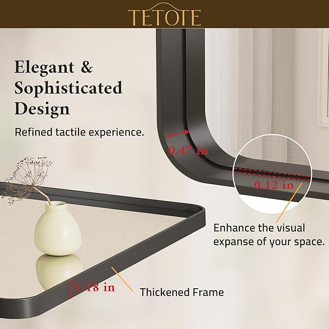 TETOTE Black Framed Bathroom Mirror, 40 x 24 Inch Matte Metal Frame Vanity - Image 5