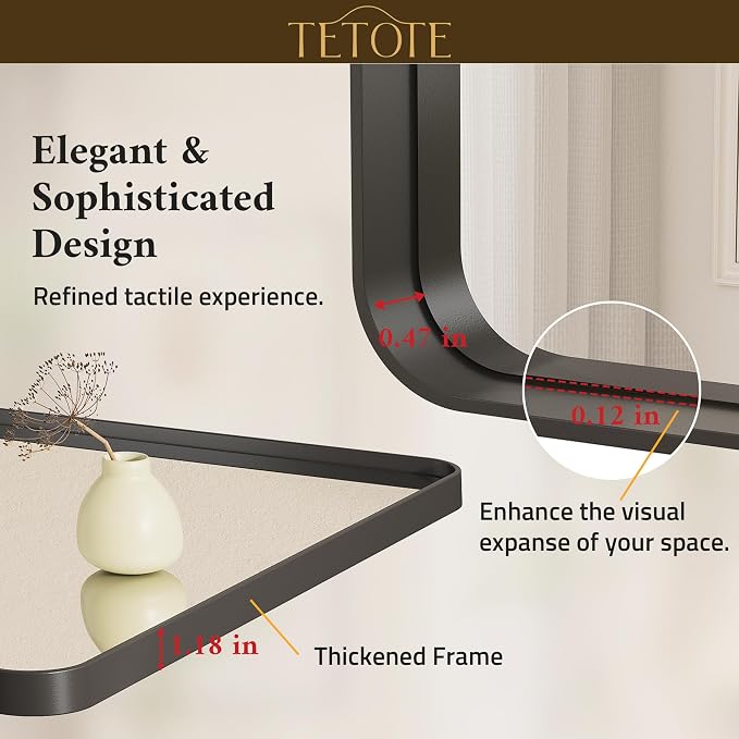 TETOTE 48 x 24 Inch Black Frame Mirror, Bathroom Vanity Mirror - Image 5