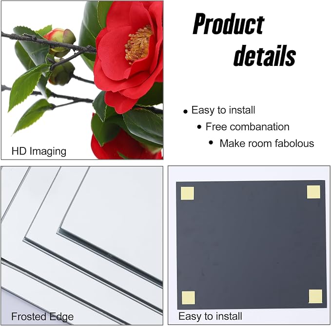 JEOYOO HD Glass Full Length Wall Mirror Tiles, Frameless Full Body Mirror Tiles - Image 7