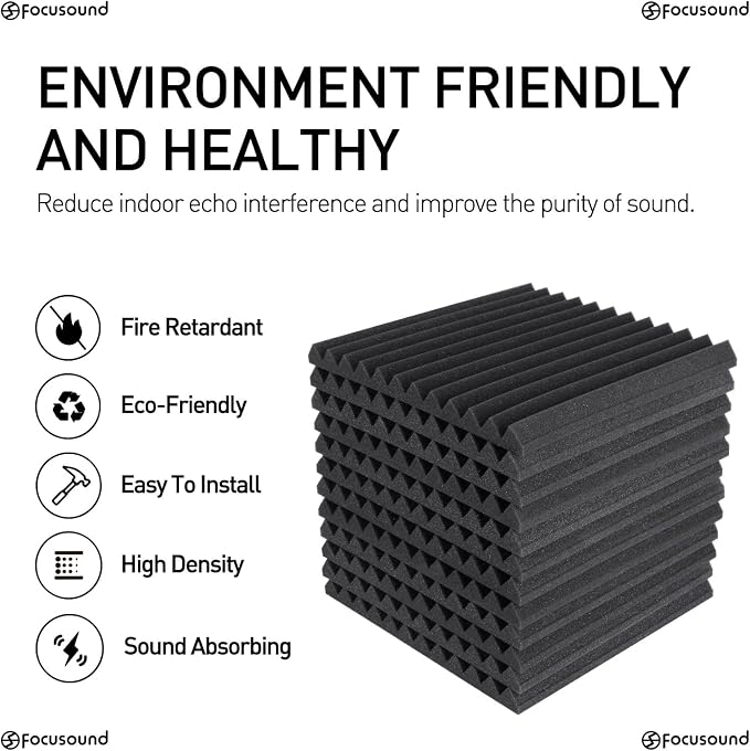 Focusound 50 Pack Acoustic Foam Panels 1" x 12" x 12" Sound Proof Foam Panles - Image 3
