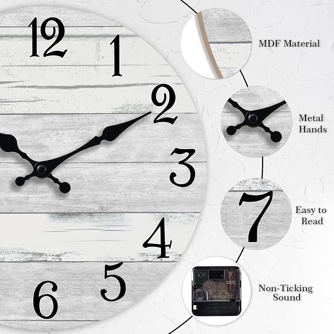 KECYET Wall Clock Battery Operated 18 Inch Large Gray Silent Non Ticking - Image 6