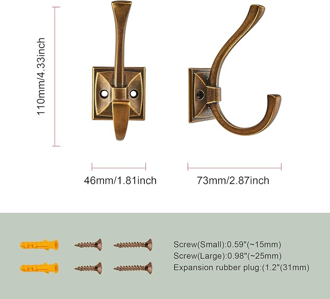 TUNNY 5 Pack Antique Design Wall Hanging Coat Hooks - Image 3