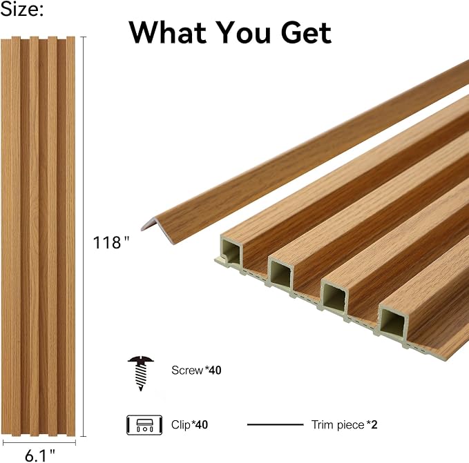 8-Pack WPC Wall Panels 118’’ x 6.1’’ 3D Slat Wall Panel Acoustic Wall Paneling - Image 2