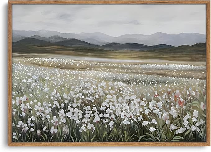 OIQArtOIQ Vintage Wildflowers Landscape Wall Art Framed Floral Natural Scenery by OIQArtOIQ