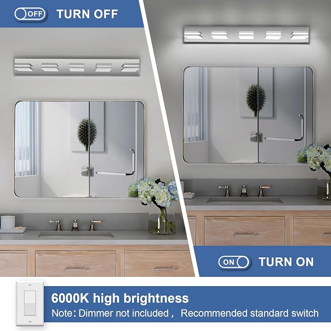 Modern LED Bathroom Lights Fixtures 5-Light, Stainless Steel Chrome Acrylic - Image 4
