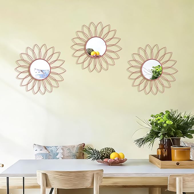 3 Pack Metal Mirrors for Wall Sunburst Wall Mirrors Home Décor Decorative - Image 3