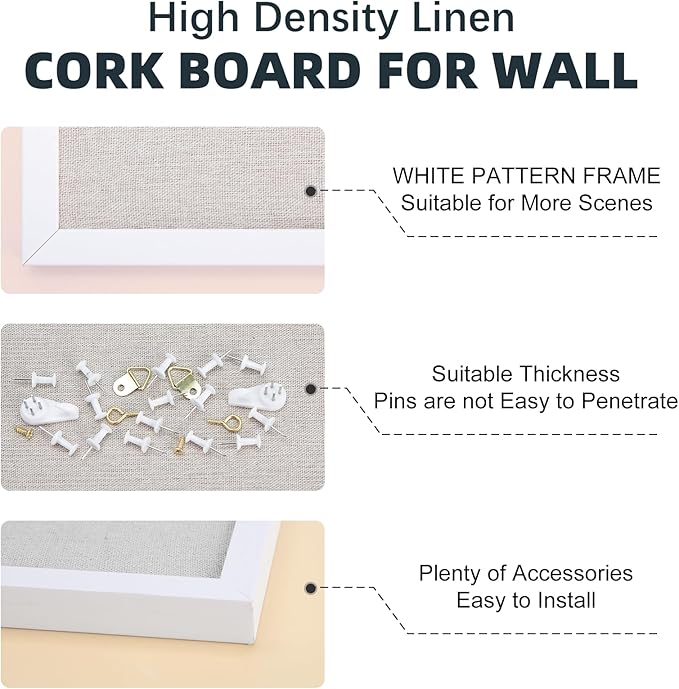 OWLKELA 24'' x 36'' Linen Bulletin Board, Vision Board and Decorative Hanging - Image 4
