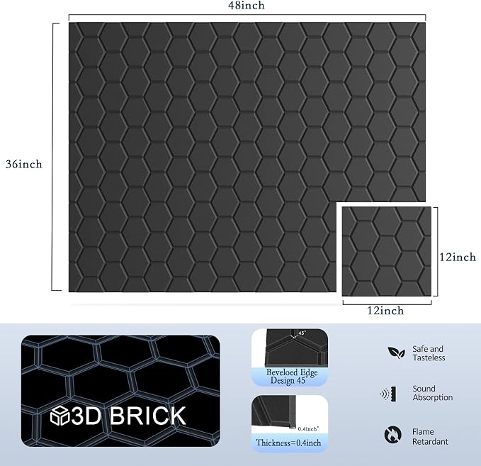 12Pack Acoustic Wall Panels, Honeycomb Self-Adhesive Sound Proof Foam Panels - Image 2