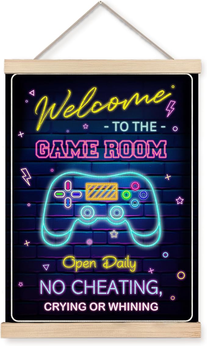 Foritho Neon Welcome to the Game Room Sign Poster Wall Art Framed, Cool Gaming by Unknown