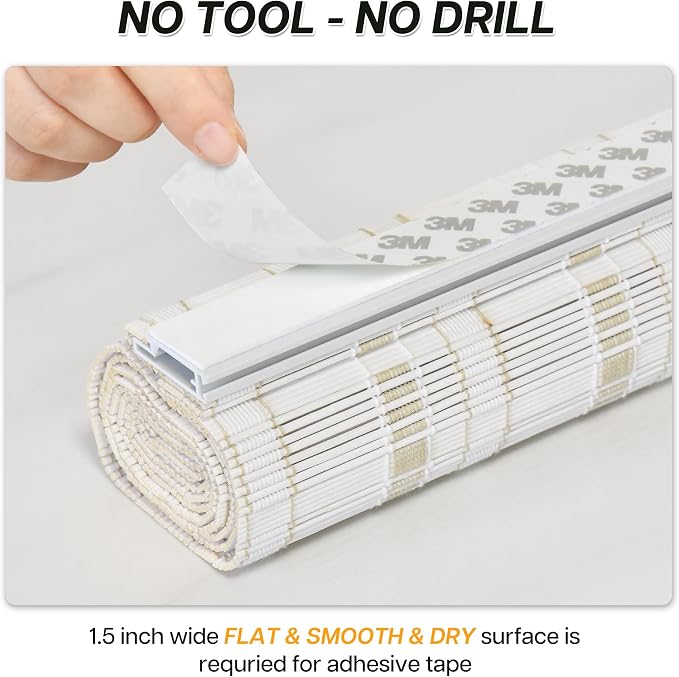 LazBlinds No Tools No Drill Bamboo Roller Shades, Cordless Bamboo Blinds - Image 2