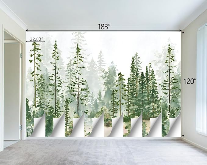 Boys or Girls Cartoon Pine Tree Forest wallpeper Nursery Kids Bedroom wall Mural - Image 4