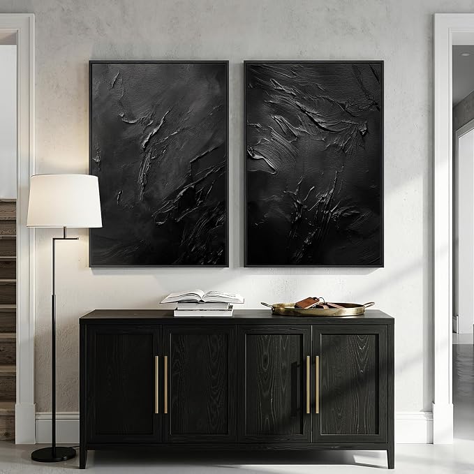 Large Framed Black Abstract Wall Art Set of 2 - Image 8