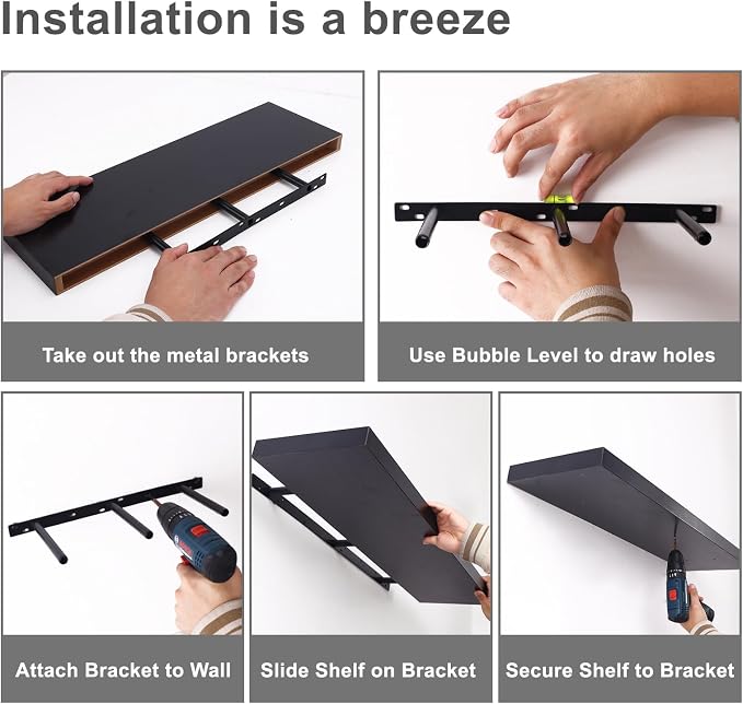 Fixwal Black Floating Shelves for Wall, Bathroom and Kitchen, Wall Shelves for - Image 7