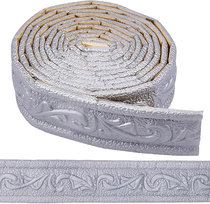 CRASPIRE 90x1.8in Peel Stick Foam Crown Molding Baseboard Trim Silver Grey Self by CRASPIRE