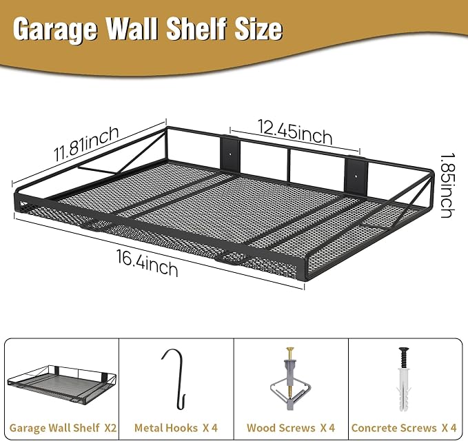 2 Pack Garage Wall Shelf, Garage Wall Mounted Shelving, Heavy Duty Floating - Image 3