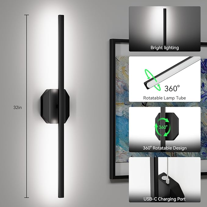 Wall Sconces Set of Two Battery Operated Wall Sconce, Wireless Wall Light USB - Image 5