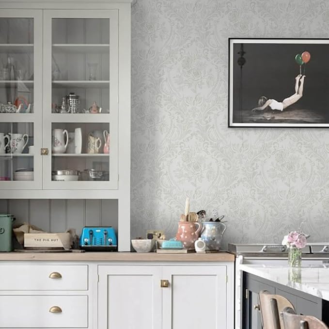 Ismoon Floral Peel and Stick Wallpaper Grey Contact Paper Boho Watercolor - Image 8