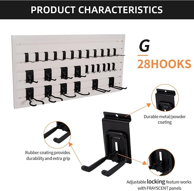 Slat Wall Accessories 28 PCS Garage Hooks Heavy Duty Slatwall Panel Hook - Image 2