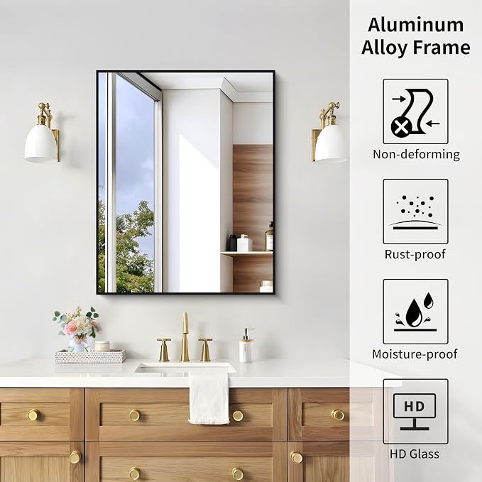 KOCUUY Black Mirror, 24x30 Inch Rectangle Bathroom Mirror - Image 10