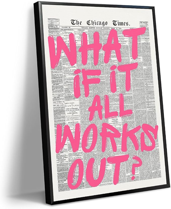 Pink What If It All Works Out Quote Poster, Vintage Black White Newspaper by Enlaizhude