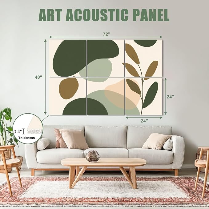6 Pack Art Acoustic Panels Sound Absorbing Boho Botanical Leaf Orange Green - Image 2