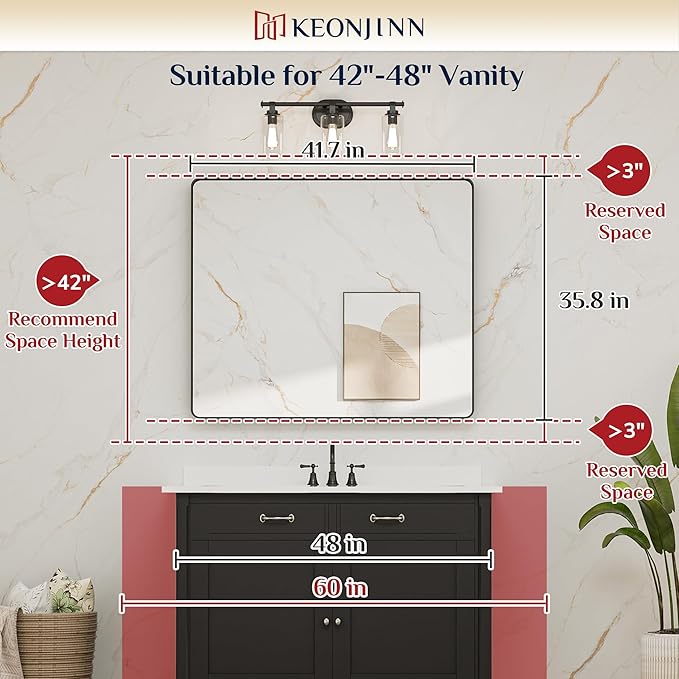 Keonjinn Gold Bathroom Mirrors for Over Sink 42” x 36” Large Brushed Brass - Image 8