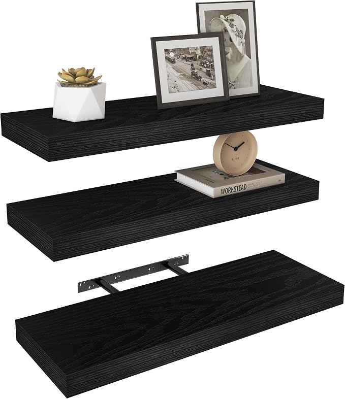Vervida® 3 Pack Black Floating Shelves, Holds Up to 37 Lbs, by Vervida