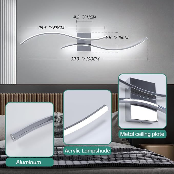 CANEOE Modern LED Wall Sconce, 39Inch LED Bathroom Vanity Light, 6000K Modern - Image 6