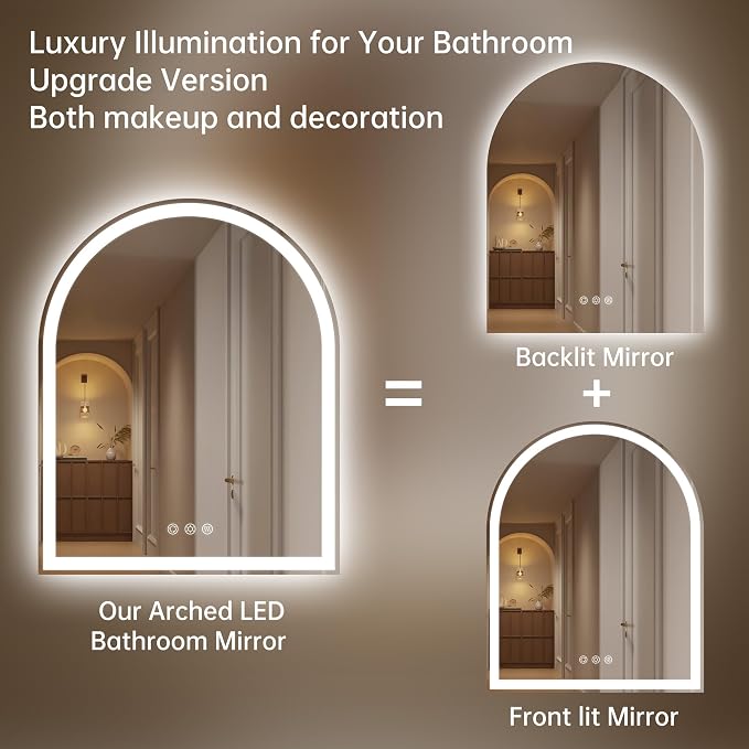 Arched LED Mirror for Bathroom 24"x30"- Frameless Lighted Bathroom Mirror - Image 5