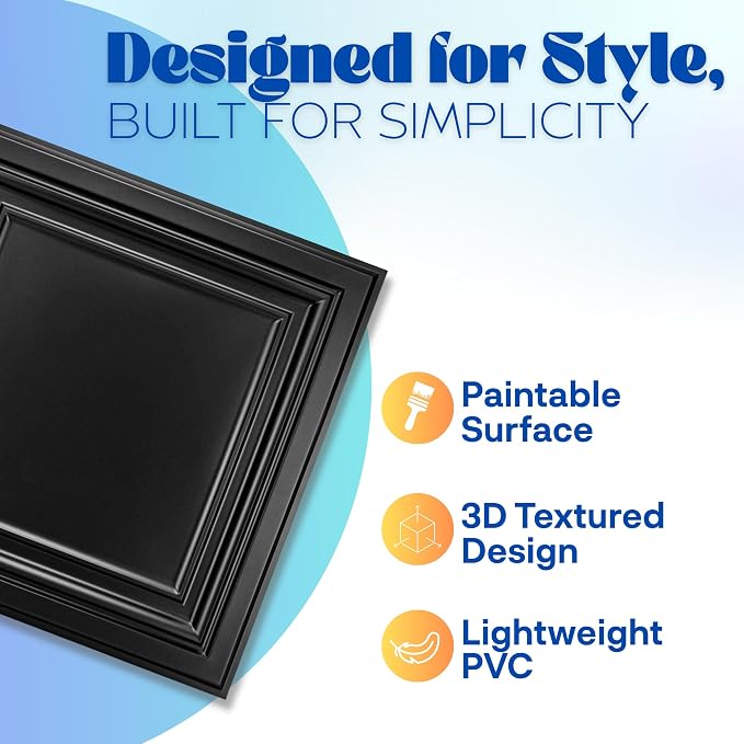 Art3d 12-Pack PVC Drop Ceiling Tiles, 2ft x 2ft, Matte Black - Image 3