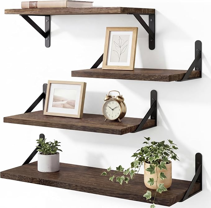 YGEOMER Floating Shelves for Wall, Different Sizes Dark Carbonized Brown Wall by YGEOMER