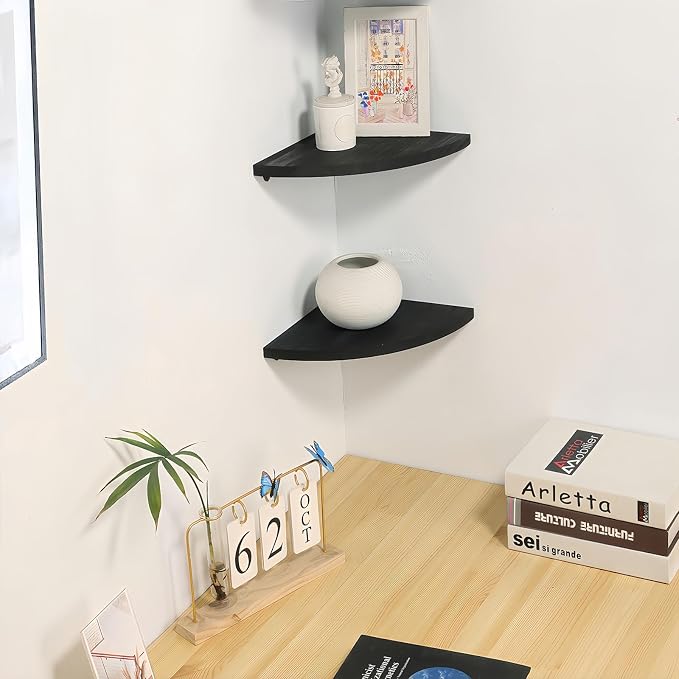 JORIKCHUO 12 inch Corner Shelf, Round End Wall Mounted Floating Shelf - Image 2