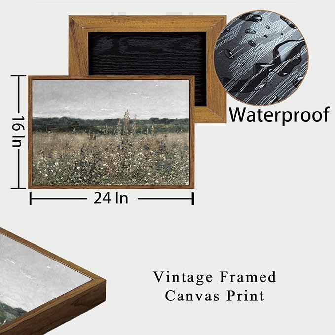 OIQArtOIQ Vintage Framed Wall Art Wildflower Field Meadow Canvas Art Prints - Image 4
