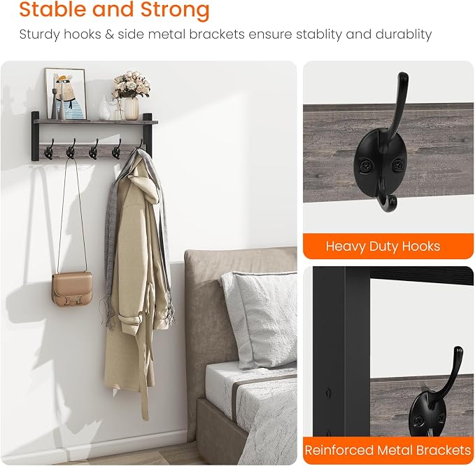 Homode Wall Hooks with Shelf, Coat Rack Wall Mount, Entryway Shelf with Hooks - Image 4