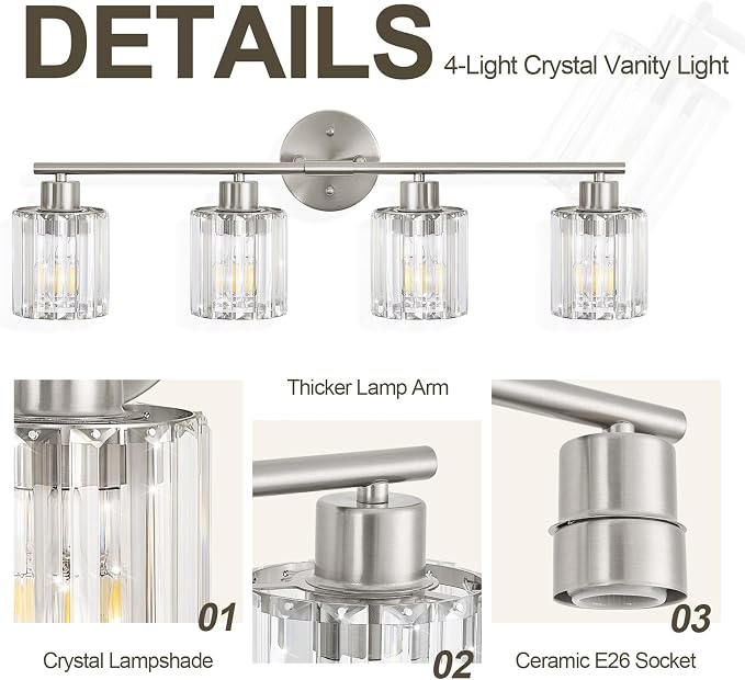 Crystal Bathroom Light Fixtures, Bathroom Lighting Fixtures Over Mirror - Image 4