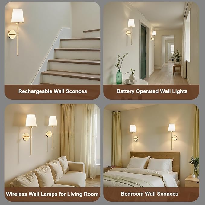 IRONPAX Wall Sconces Battery Operated Set of 2, Wireless Rechargeable Wall - Image 4
