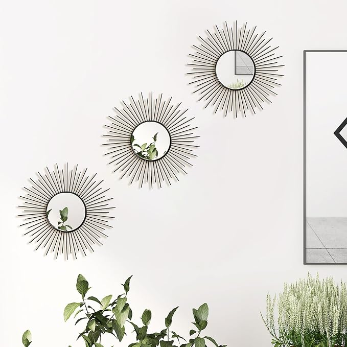 3 Pack Metal Mirrors for Wall Sunburst Wall Mirrors Home Décor Decorative - Image 5