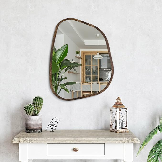 Asymmetrical Mirror Irregular Oval Wall Mirror Modern Wood Frame Unique Shape - Image 4