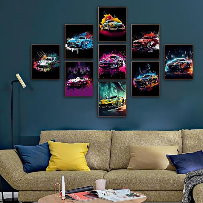 tgguytiy 9pcs Car Wall Art Prints Racing Car Canvas Posters Fashion Wall Decor - Image 6