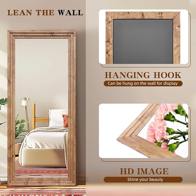 Full Length Mirror 71"x30" Solid Wood Frame Floor Large Mirror - Image 3