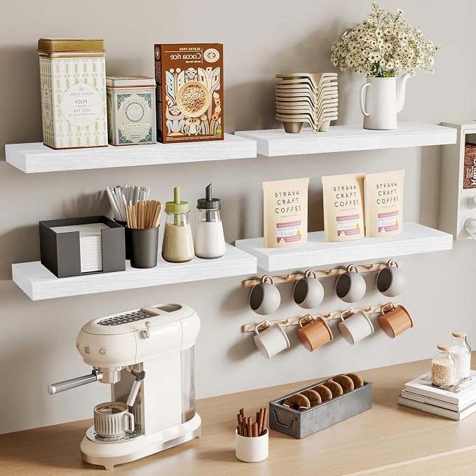 Fixwal White Shelves for Wall, 15.8in Rustic Wood Finish Floating Wall Shelves - Image 7