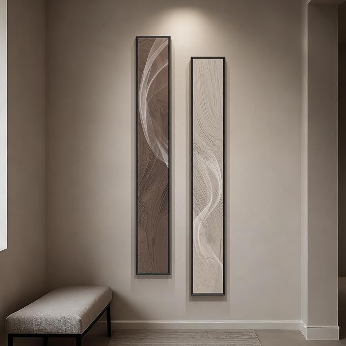Large Framed Long Narrow Vertical Neutral Abstract Wall Art Set of 2, by Cuspin