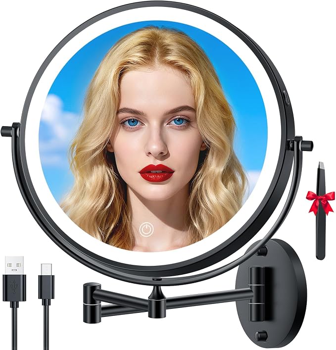 10'' 30X/1X Wall Mounted Lighted Makeup Mirror, 5000mAh Rechargeable by Auxmir