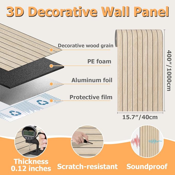Arthome Peel and Stick Slat Wall Panels 15.7 "x400, Self-Adhesive PVC Wood - Image 8