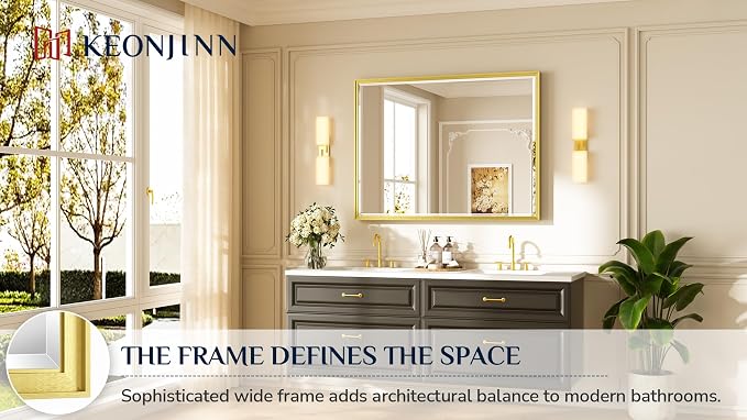 Keonjinn 48" x 36" Large Gold Bathroom Mirrors - Image 7