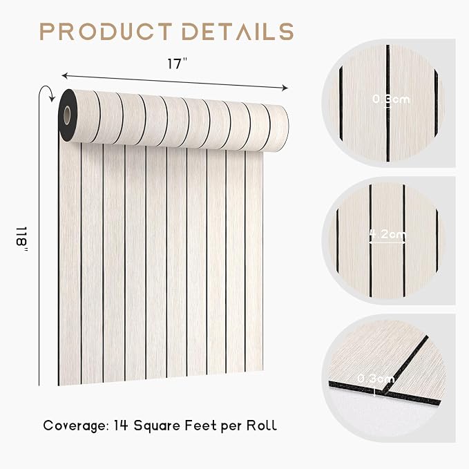VEELIKE Cream White Oak Wood Slat Wall Panel Peel and Stick 3D Faux Wood Wall - Image 9