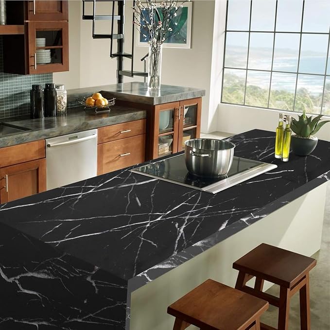 practicalWs 17.71" x 78.7" Marble Contact Paper Black/White Peel and Stick - Image 2