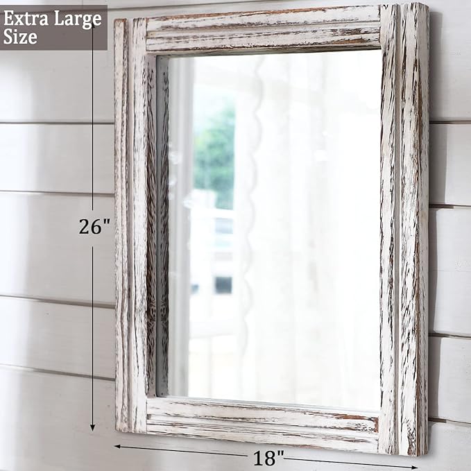 AAZZKANG Large Wall Mirrors 26"x18" Rustic Wood Mirror Rectangle Decorative - Image 2